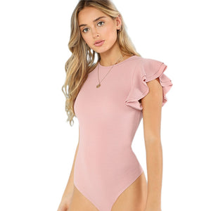 Pink bodysuit with ruffles
